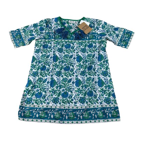 SZ BLOCKPRINTS Crewcuts Blue Green Floral Tunic Dress Girl's Size Small NWT - Picture 1 of 6